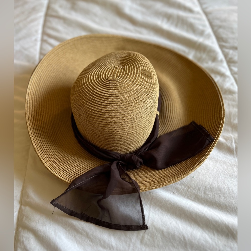Wide Brim Ribbon Paper Straw Hat